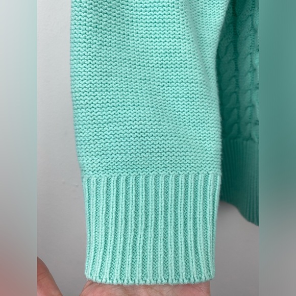 Crown & Ivy Sz Medium Women’s Mint Green Mock Neck Cable Knit Pullover Sweater - Picture 4 of 7